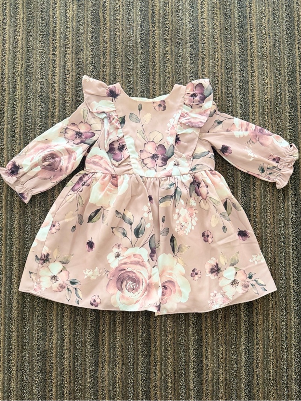 Purple Rose Baby Girl Pink Floral Ruffle Long-Sleeve Dress